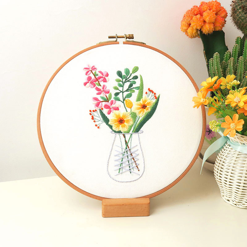 Kit de inicio de bordado de punto de cruz artesanal, cinta de flores, patrón de pintura, herramientas de hilos, decoración del hogar,