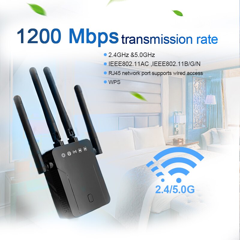 1200M Dual Band 2.4Ghz/5Ghz Wifi Repeater Signaal Versterker Router Wifi Met 4 Externe Antennes Ap booster 11Ac Engels Firmware