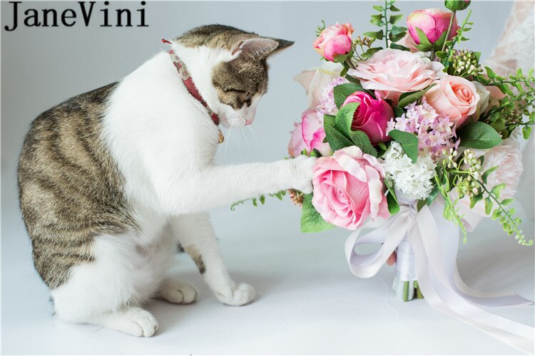 JaneVini Kunstmatige Roze Bloem Bruidsboeketten Zijde Bridal Bruid Boeket Novio Rose Pioen Bloem Boeket voor Bruidsmeisjes
