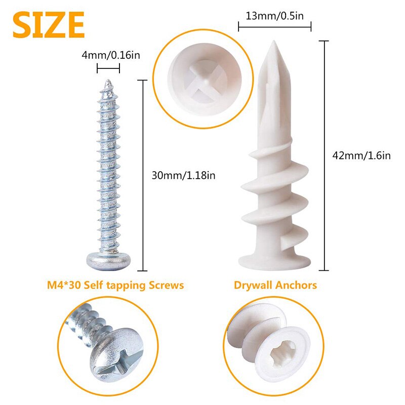 Plastic Self Drilling Drywall Anchors with Screws Kit, 65 Set Hollow Wall Anchors Set