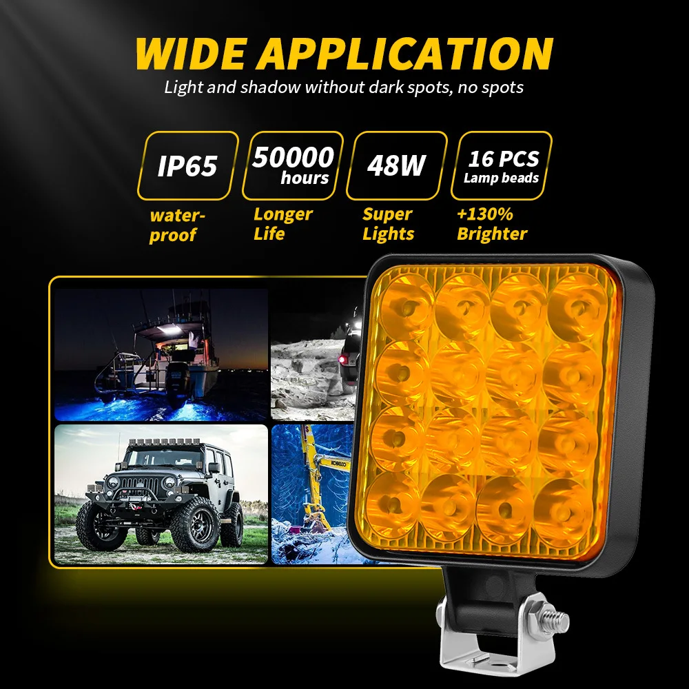 48w 16 . led højintensitets støvtæt arbejdslygte spotlight lastbil offroad traktor  ip65 stk. vandtæt 1200lm 12v 24v led arbejdslygte