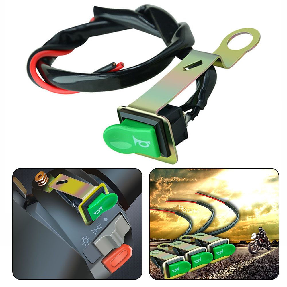 Motorcycle Push Switch Button Handlebar Refit Switch 12v-24v 5a Green Speaker Switch With Bracket For Cars E-Bike Motorcycle