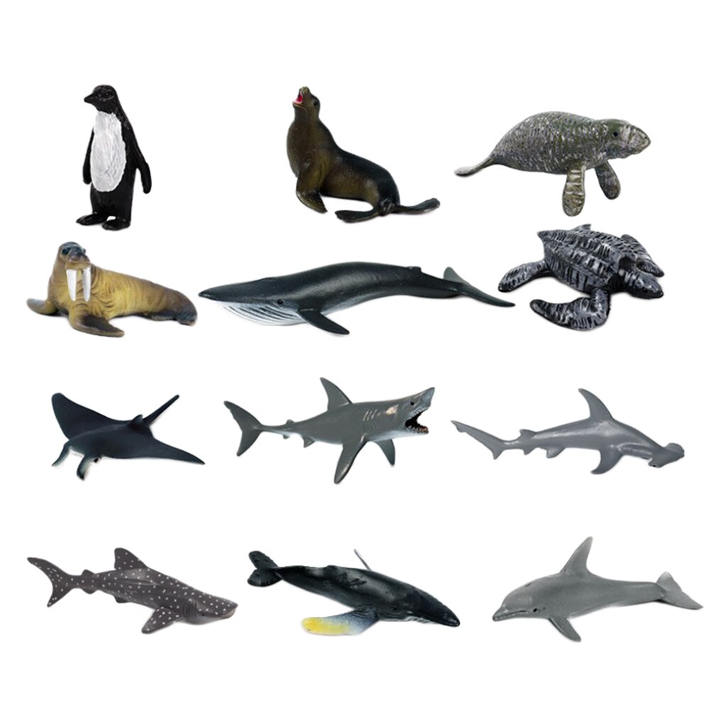 12 Packs Realistic Nature Sea Life PVC Animal Model Aquarium Preschool Toys
