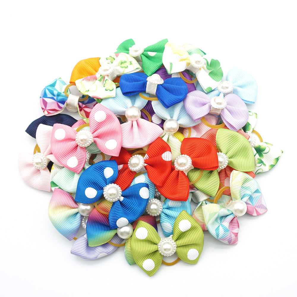 10 piezas de lazos para perros, cinta bonita, accesorios para perros, cuatro tipos, 36 colores, lazos para el pelo para mascotas con banda de goma elástica, de navidad