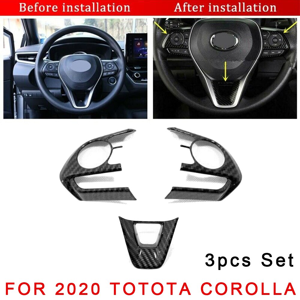 3Pcs Decoratie Trim Cover Stuurwiel Zwart Voor Toyota Corolla