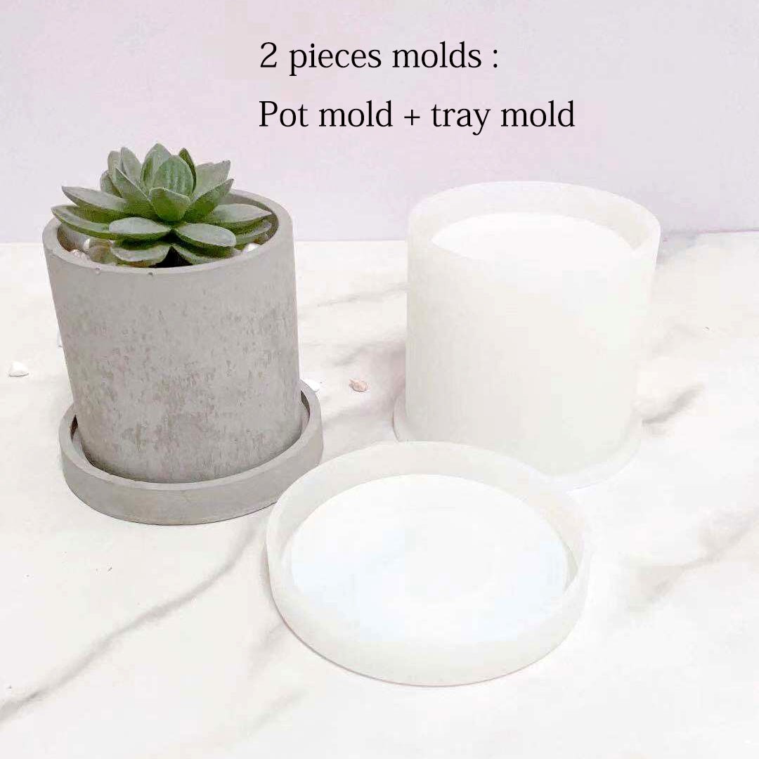 Moule de Pot de fleur en Silicone Jesmonite, grand moule de Pot rond de fleur de bougie en béton de pilier de multi-taille