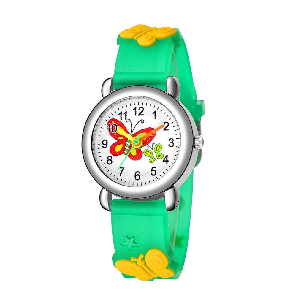 Cartoon Children Watch Cute butterfly Watches Girl Student waterproof leather Quartz Clock kids Quartz Analog Wrist Watch: A