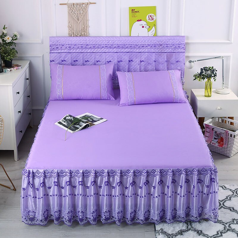 quilted bedspread 100% cotton bedding skirt &amp;fitted sheet two in one Ruffles Jacquacd Bed cover cotton bed set Crown: 5 / 200x220cm