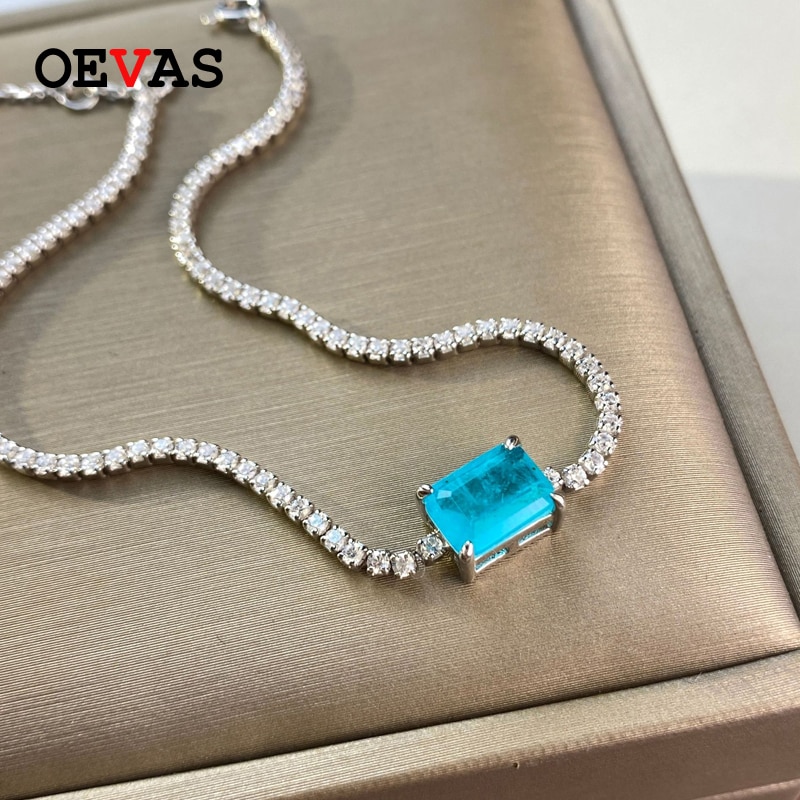 OEVAS 100% 925 en argent Sterling Paraiba Tourmaline Bracelet pour les femmes étincelant plein haute teneur en carbone diamant filles fête Fine bijoux