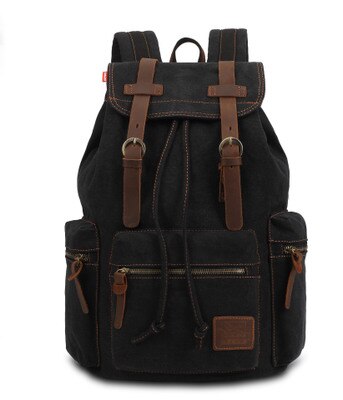 Kaukko lærred rygsæk skuldre taske lynlås anti-ridse sport rejsetaske laptop rygsæk skoletaske rygsæk rygsæk: Sort