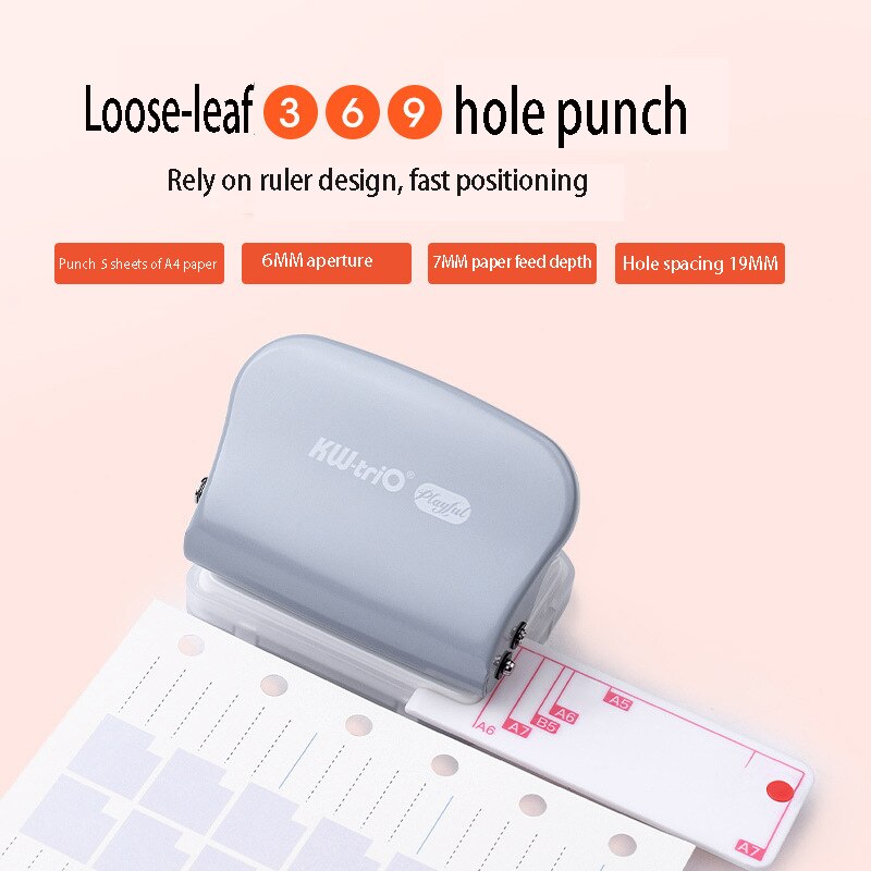 Fromthenon Paper Hole Punch A7A6A5 Spiral Notebook 3/6/9 Holes Planner DIY Loose-leaf Puncher Manual Scrapbooking Tools: gray