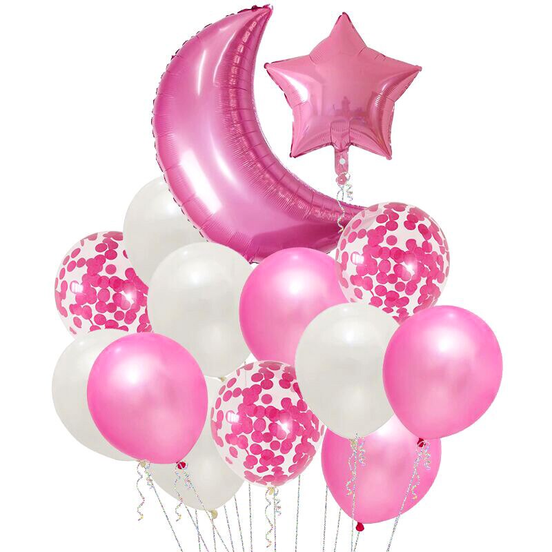 14 stk / sæt stormåne guld lyserød folie ballon konfetti balloner 18 tommer hjerte stjerne helium globos fødselsdagsfest bryllup dekorationer