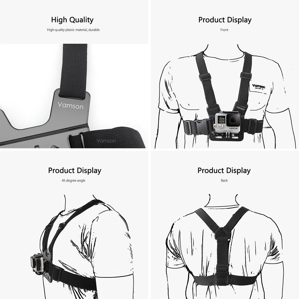 Vamson voor xiaomi voor  yi 4 k accessoires hoofdband borstband zuignap voor gopro hero 5 4 3+ 4 sessie voor eken  h9r vs69