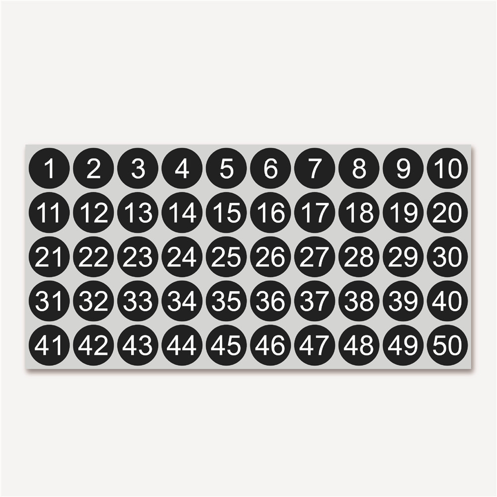 Etiketten Nummerstickers 1-50 Nummerstickers Opeenvolgende nummerstickers Zelfklevende sticker Waterdichte opslagclassificatie: WHITE