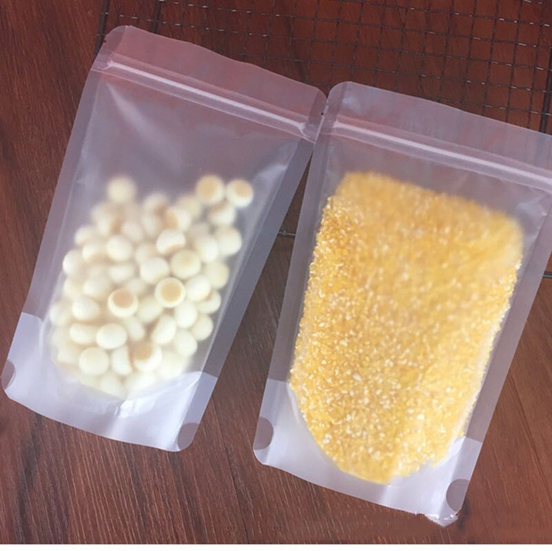 100pc Frosted Transparent Self-standing Zipper Bag Frosted Dried Fruit Food bag Milk Coffee Packaging Bag Biscuit Packaging