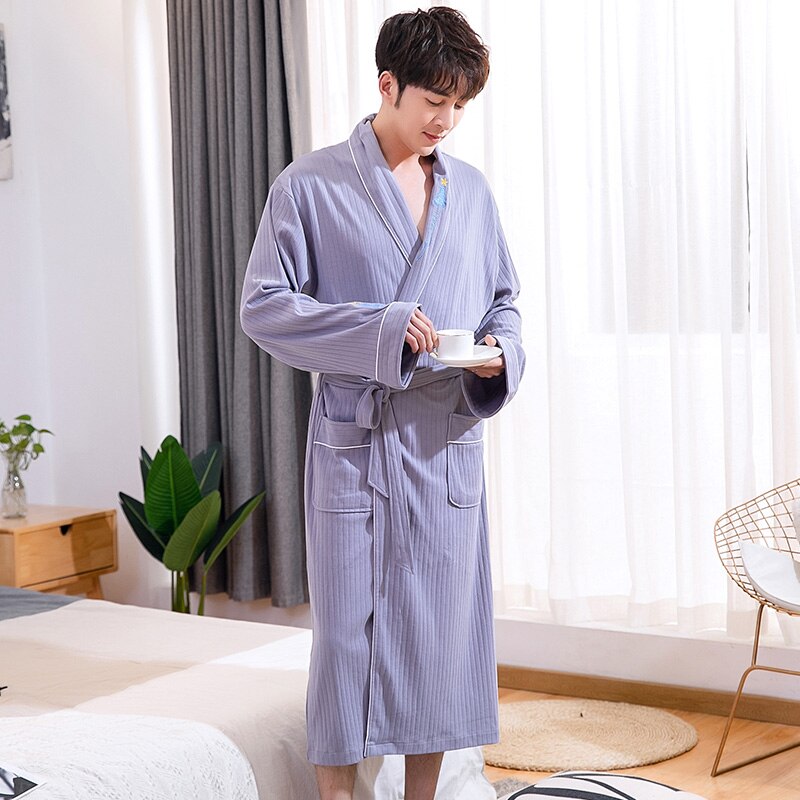 Kylpytakki miehille kimono 100%  puuvillapyjama miesten kylpytakki puku miesten olokylpytakki yöasu väljä istuvuus miesten pyjamat puvut kevyet vaatteet