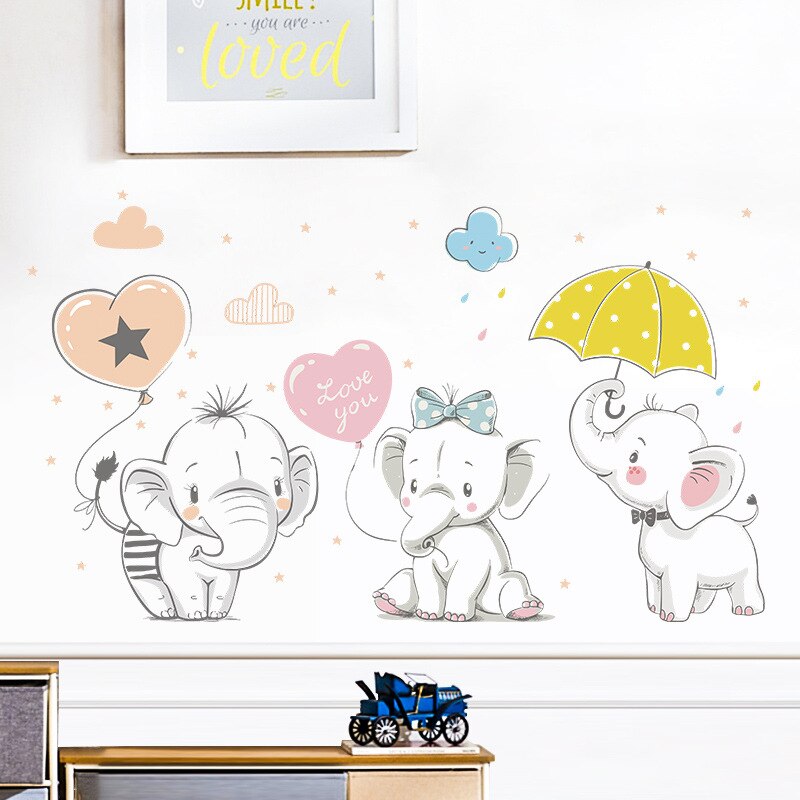 Leuke Spelen Baby Olifant Muursticker Kids Baby Kamer Decoratie Behang Home Decoratieve Vinyl Decals Cartoon Dieren Sticker