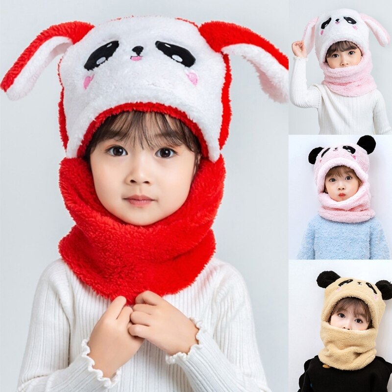 Cagoule en peluche pour enfants et adultes, chapeau de dessin animé, Panda, lapin, coupe-vent, couverture complète, capuchon, écharpe pour le cou