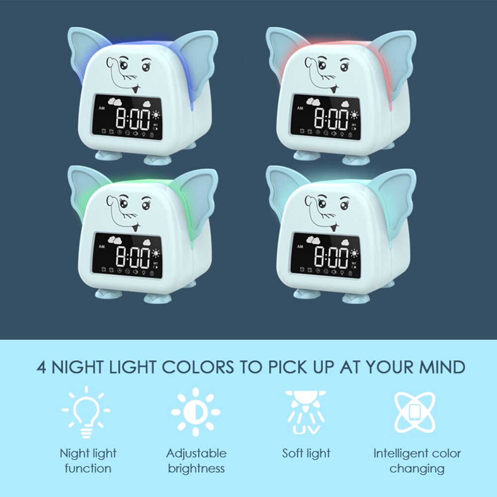 Kids Alarm Clock, Wake Clock for Kids, Children's Sleep Trainer Clock with Night Lights, Sleep Sounds Machine, Cute Alarm Clocks