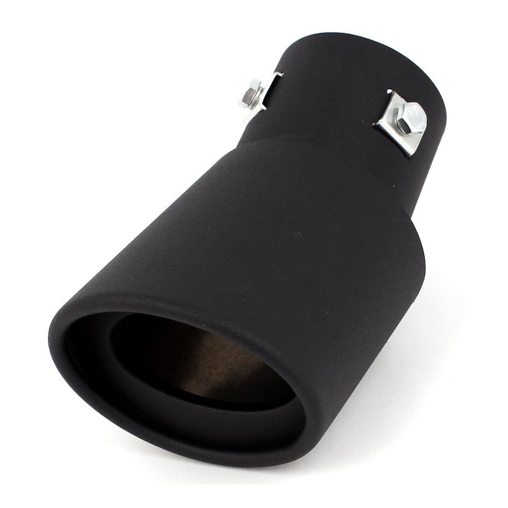 AUTO -60mm Oval Curved Tip Exhaust Silencer Rear Tube Black