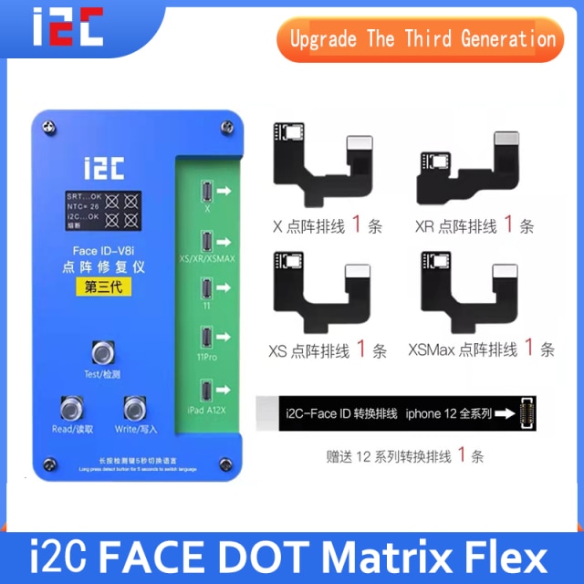 I2C Dot Matrix Flex Dot Projector Kabel V8i Programmeur Voor Iphonex Xs Xsmax 11 12 Pro Max Ipad A12 Gezicht id Reparatie Vervanging: Set 1