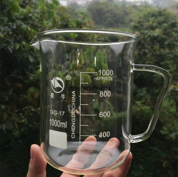 1Pc/ 500 1000 2000ml Glass beaker with handle for Chemistry Glassware