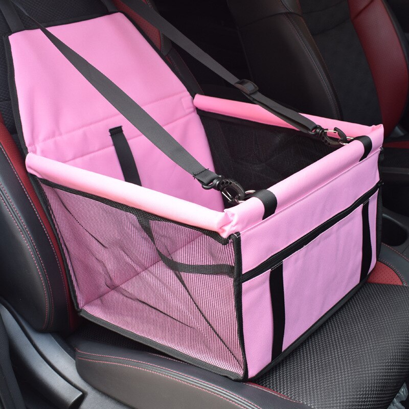 Dog Cat Carry Portable Pet Dog Cat Car Booster Safety Seat Foldable Pet Travel Carry Bag with Clip-On Safety Leash: Pink Solid
