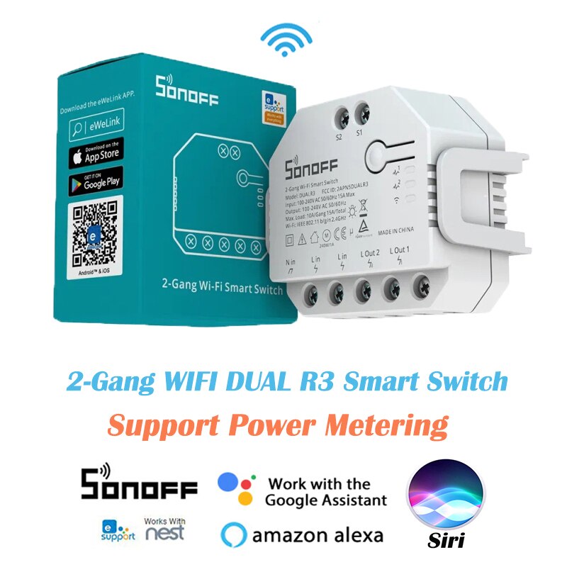 SONOFF DUALR3 Wireless Wifi Mini Smart DIY Switch 2 Way Power Metering Timing Automation Support eWeLink Alexa Google Home Siri