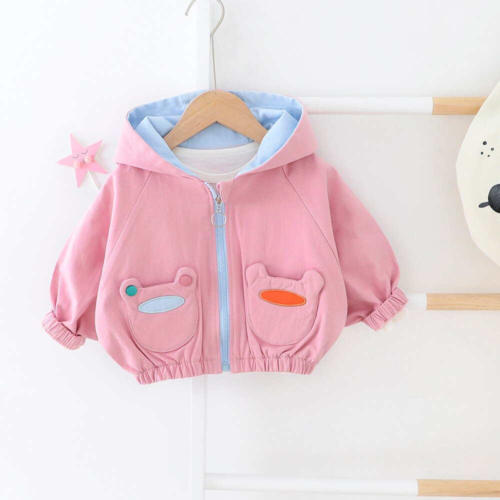 Enfant en bas âge bébé enfants à capuche Trench veste 4T garçons vêtements de sortie dessin animé Lion garçon fille manteaux 3 couleurs haut: Pink / 4T
