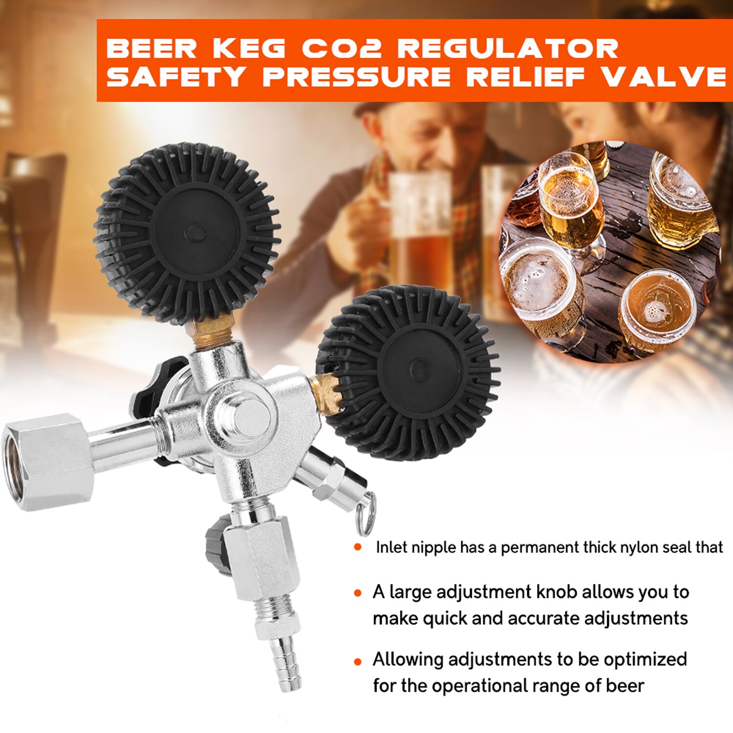 Válvula de alivio de presión de CO2 de cerveza de doble calibre portátil regulador Buck de barril de seguridad 0-3000 PSI tanques manómetro