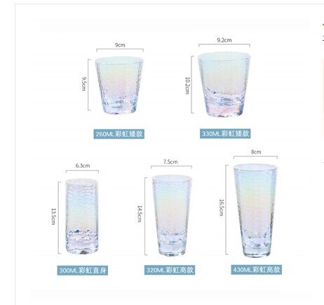 Taza Arcoiris de cristal martillado, vaso de agua colorido, taza de vino colorida, vaso de bebida de vidrio, florero de Copa, 6 uds.