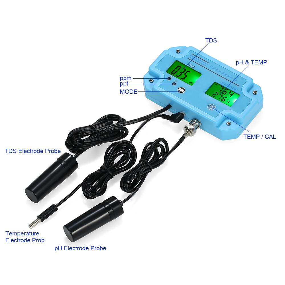 Ph Meter Water Detector 3 in 1 pH/TEMP LCD Digital Meter Test Meter Water Monitor Water Tester