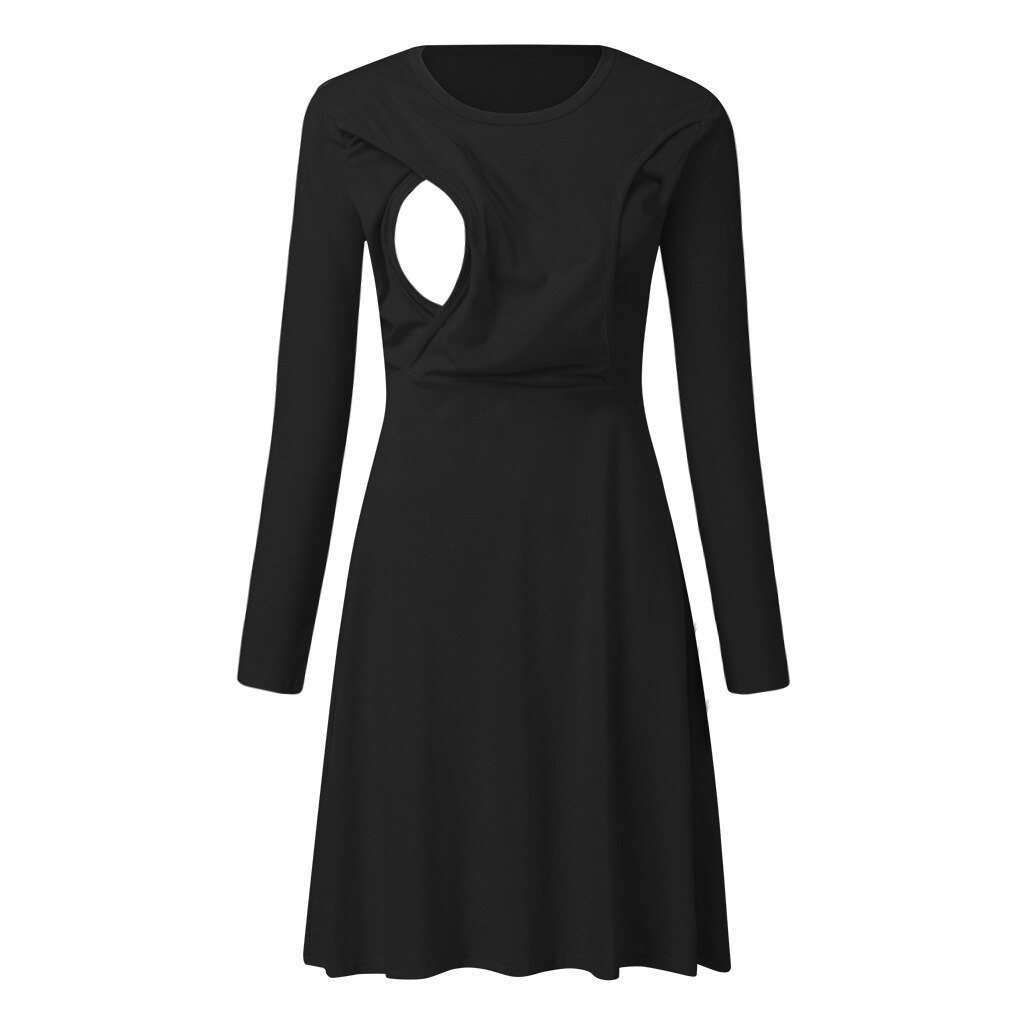 Mutterschaft Kleider Stillen Kleid Lange Hülse Pflege Kleid Elegante Solide Mutterschaft Kleider Stillen weiche lässig Kleid: 02 / XL
