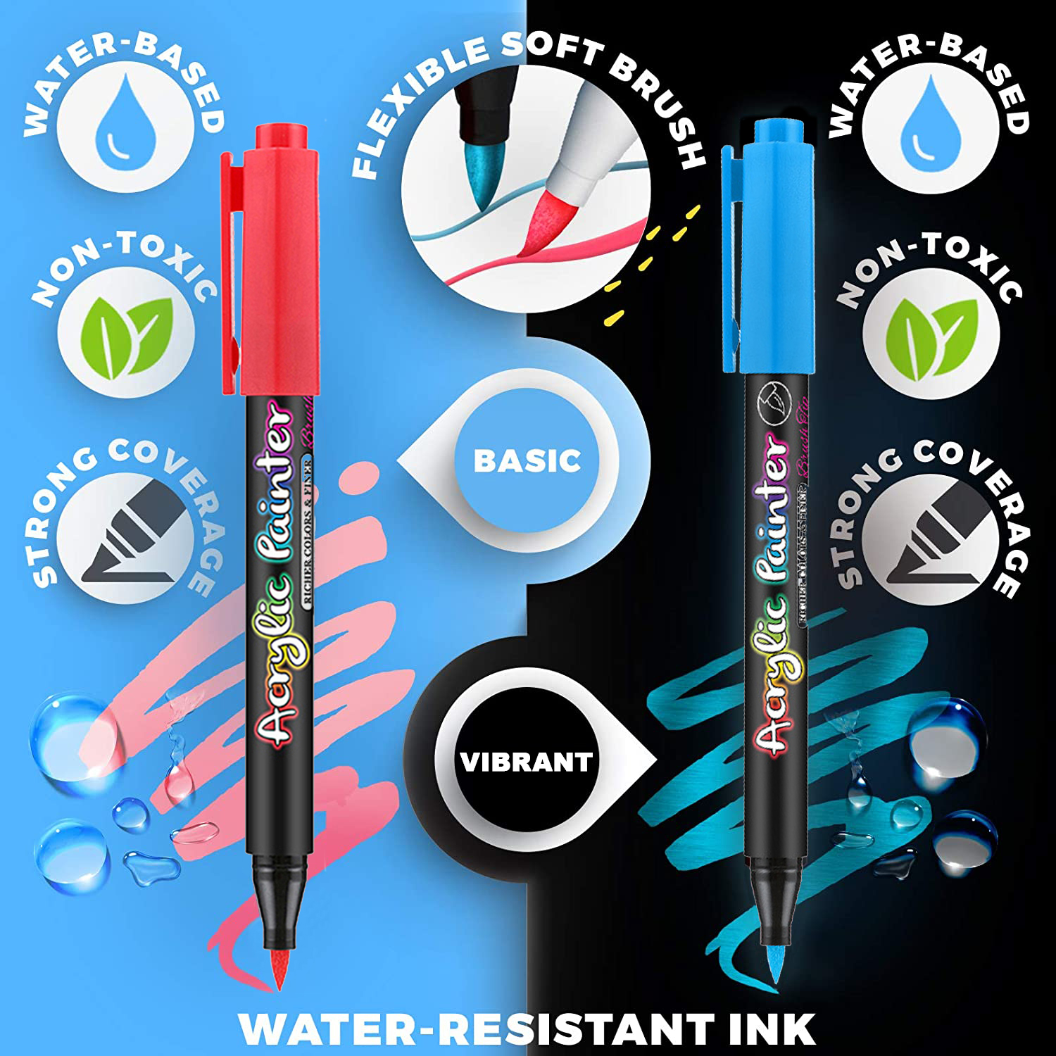 36 Color Sketching Markers, Acrylic Marker for Painting, Acrylic Paint Pen, Brush Art Marker for Fabric Canvas, Rock Painting