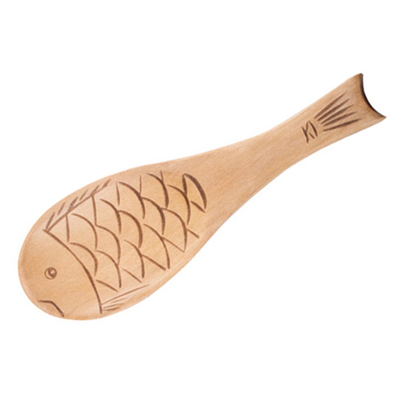Cuchara de arroz china en forma de pescado, cuchara de arroz de madera, cuchara para servir postres y patatas, utensilios de cocina, 1 ud.: Natural Wood Color