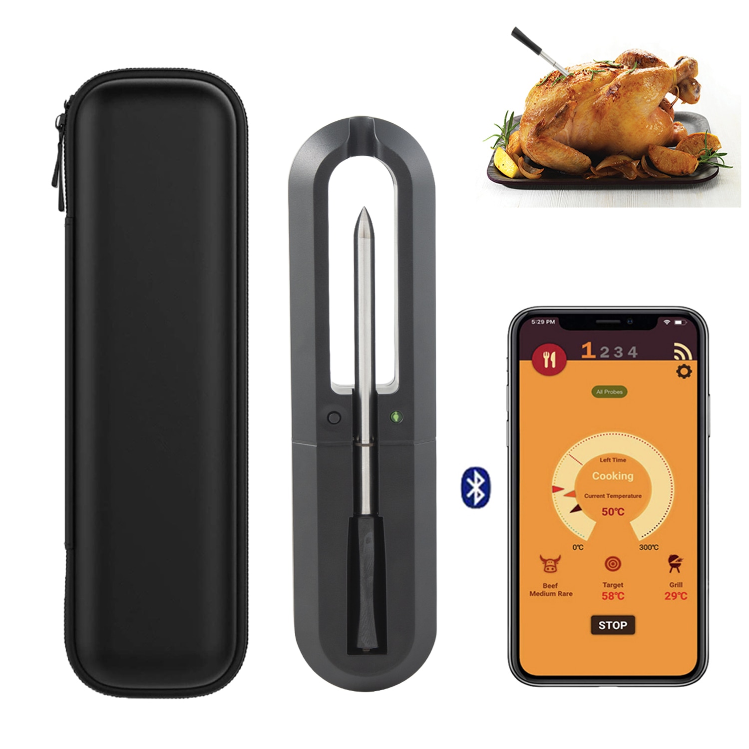 Kødtermometer trådløs til ovn grill bbq ryger rotisserie bluetooth tilslut digitalt køkkenværktøj grill tilbehør