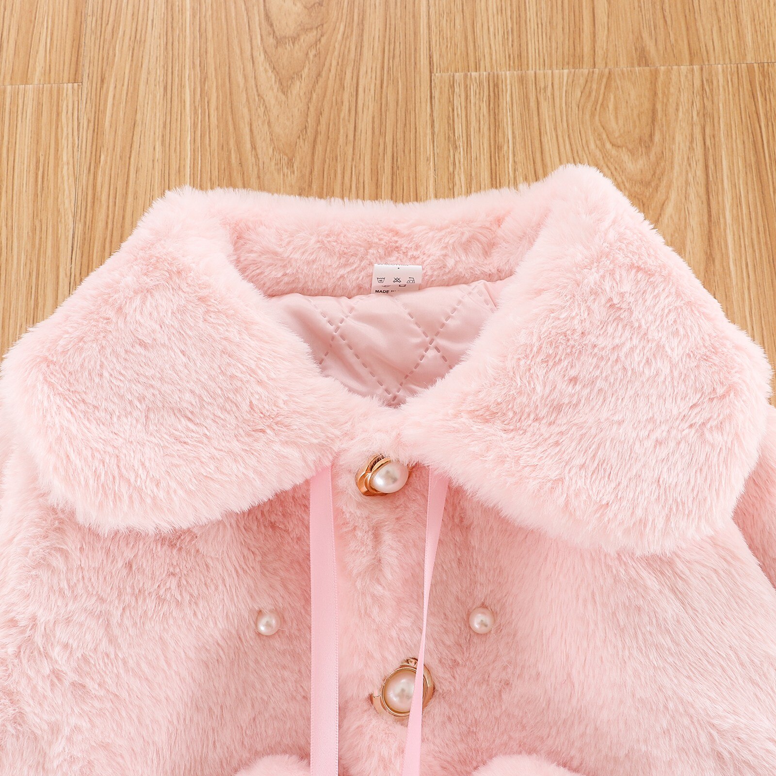 Peuter Meisje Winter Kleding Solid-Kleur Brede Revers Lange Batwing Mouw Bontjas Met Pompon Parel Decoratie 0-4 Jaar