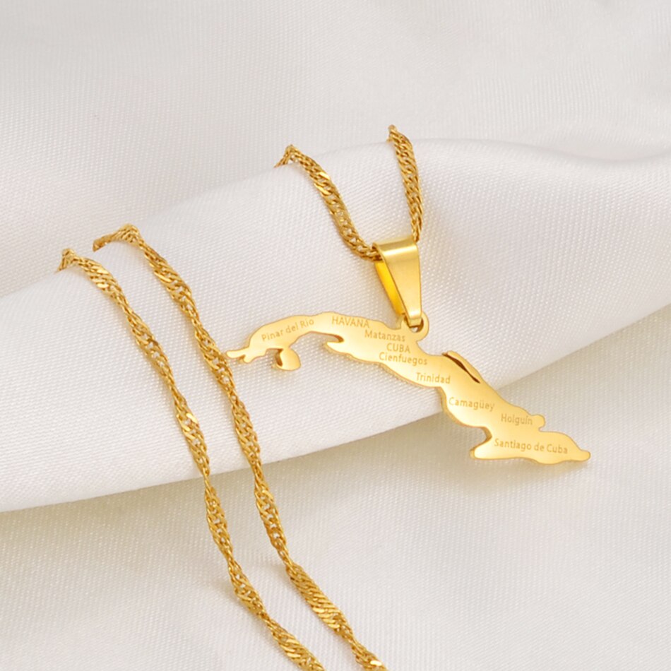 Anniyo cuba kaart met steden kettingen dames, kaart van cuba bedel hanger cubaanse sieraden  #238121