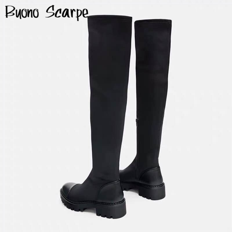 Stretch Lycra Knee High Boots Platform Sock Boots Women Long Boots Casual Ladies Sock Shoes Footwear Black Shoes