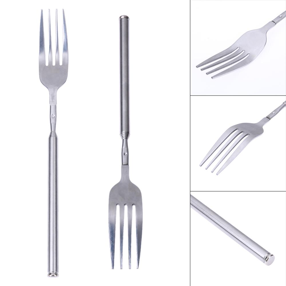 Tenedor largo extensible de 22-64cm para fruta de cena, postre, tenedor telescópico de acero inoxidable, cubiertos, utensilios de cocina, accesorios para barbacoa