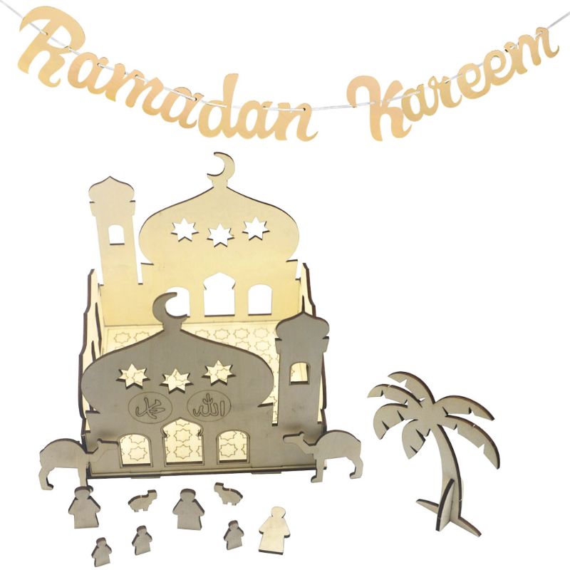 Diy Houten Puzzel Eid Mubarak Ramadan Kasteel Ornament Home Decoratie Moslim Islamitische Party Supply