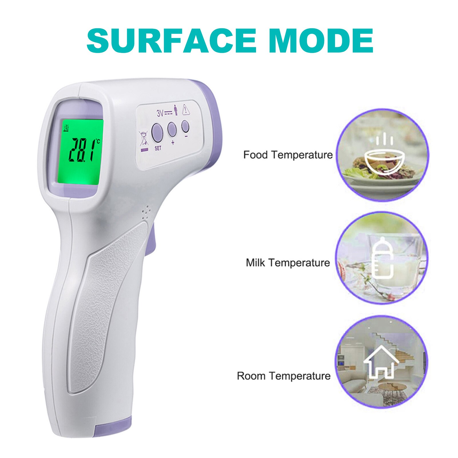 LCD Digital Infrared Thermometer Non-contact IR Handheld Temperature Measuring Meter Forehead Object Color Backlight °C/℉