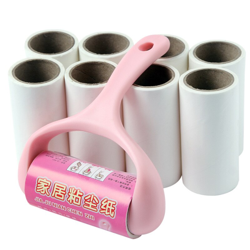 9 paper drums and 1 handle dust sticky paper roller oblique sticking to remove clothes stains and dust brush hair removal: Green
