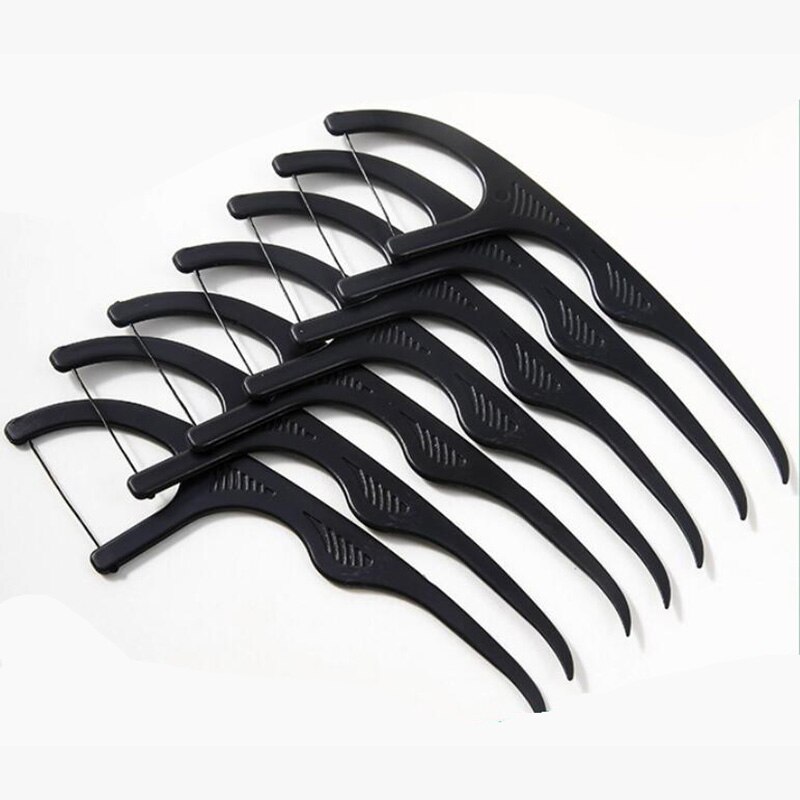 50 Stks/set Bamboe Dental Floss Tanden Stok Tand Picks Rager Wit/Zwarte Tanden Schone Tandenstoker Flosser Met Doos