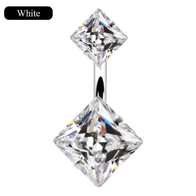 QCOOLJLY, Piercing de ombligo de circonia cúbica de colores mezclados, Piercing quirúrgico de acero inoxidable para ombligo, joyería para mujeres, para , clavos de perforación corporal
