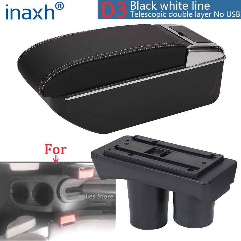 Reposabrazos Universal para Citroën C2, caja de almacenamiento para Citroën C2, reposabrazos, portavasos, accesorios de modificación: D3 Black white NoUSB