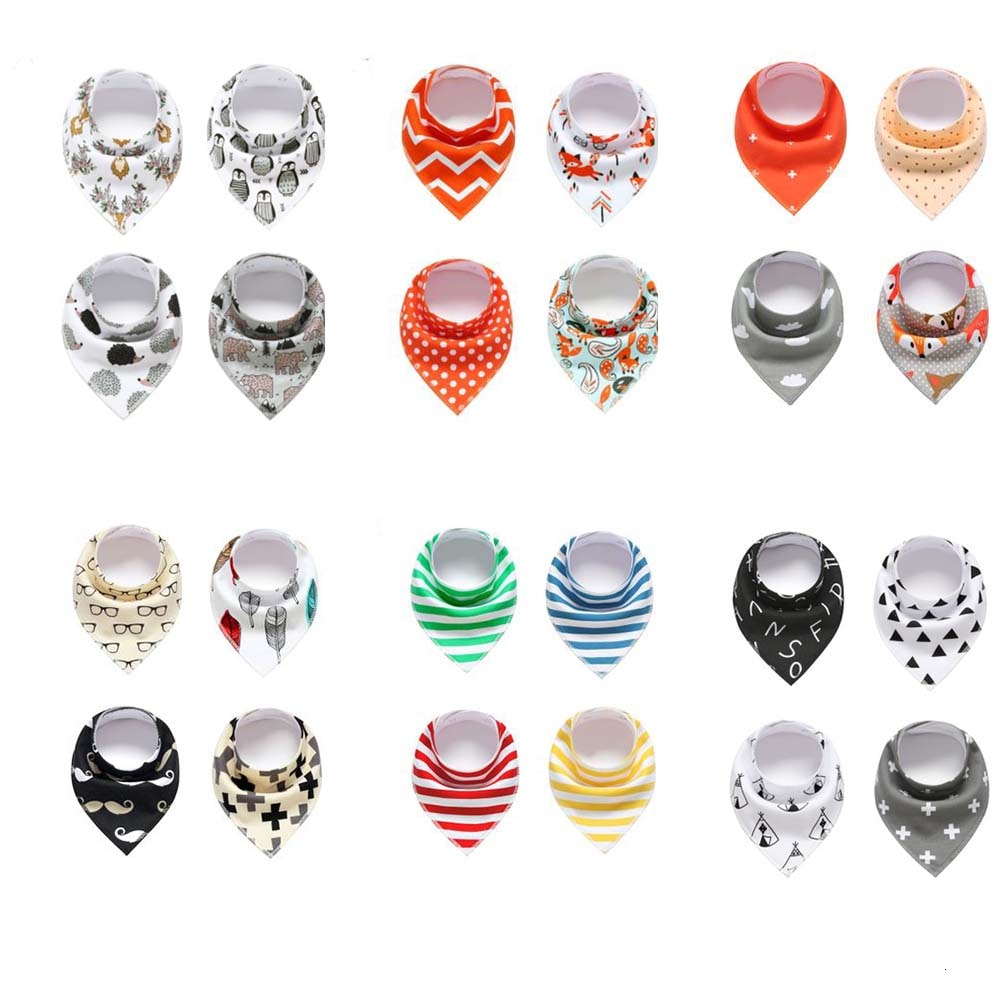 Bandana suave y cómoda de algodón 100% orgánico para bebés, Baberos ajustables con broches para Saliva, lote de 4 unidades