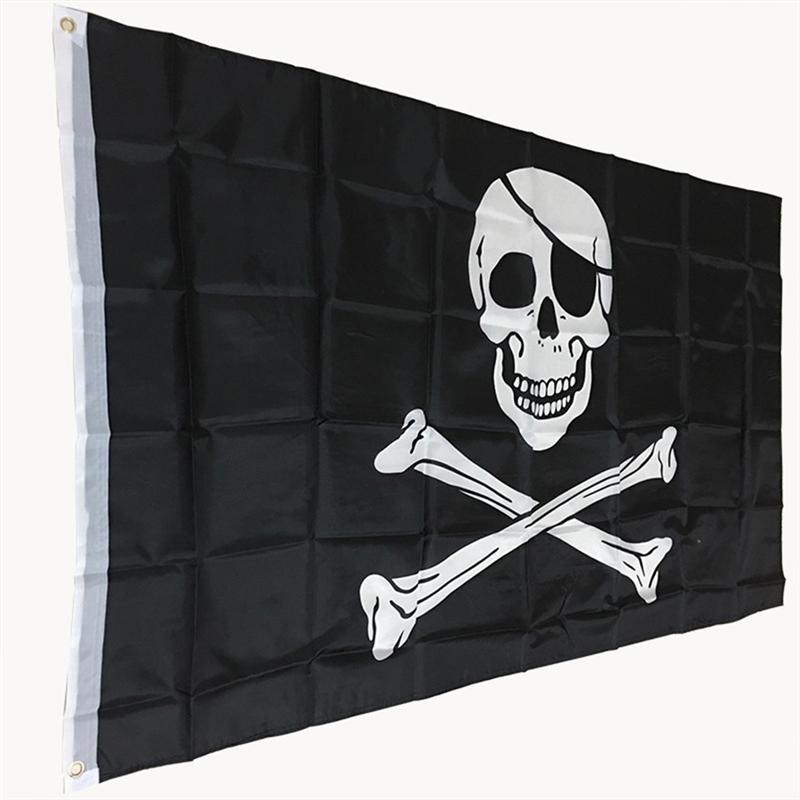 90x150cm Halloween Pirate Skull Flag Creepy Home Haunted House Decoration Black And White Pirate Flag Props For Cosplay
