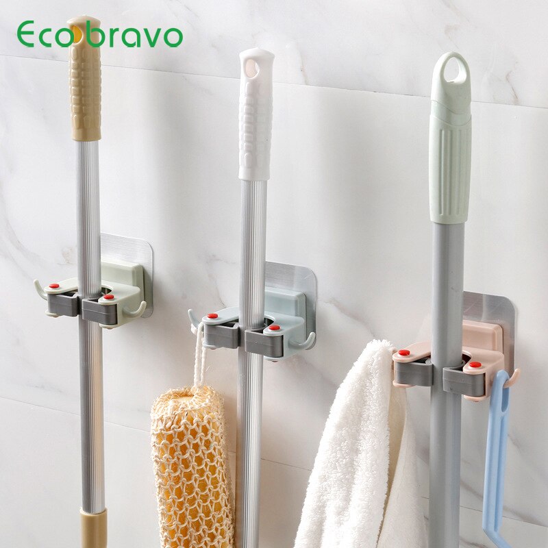 Ecobravo multifunctionele dweilhouder zonder stoten, badkamer wandhanger, dweil, badkamer wandbezemhouder, huishoudelijke opbergtool