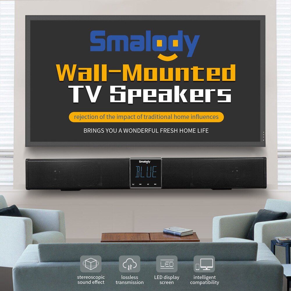 Smalody Home Theater TV Soundbar 20W Bluetooth Speaker 4400Mah Portable Bass Wireless Subwoofer With Remote Control LCD Display